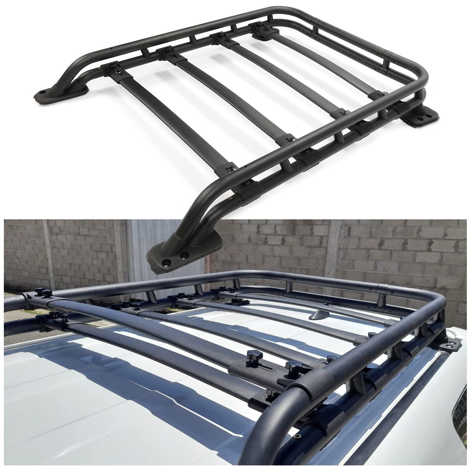 HECASA Black Powder Coated Aluminum Roof Rack Basket Cargo Carrier - Compatible with 2010-2023 Toyota 4Runner SUV | Heavy Duty Rooftop Luggage Carrier for Camping, Road Trips & Outdoor Adventures