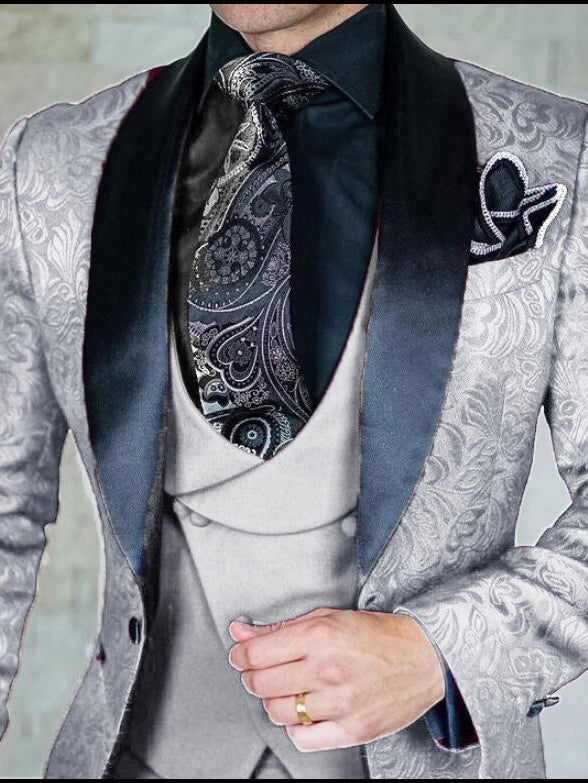 2024 Jacquard Shawl Lapel Slim Fit 3-Piece Wedding Tuxedo Suit for Men - Burgundy & Royal Blue (Jacket, Pants, Vest) | Formal Attire for Weddings, Prom, Gala & Black Tie Events