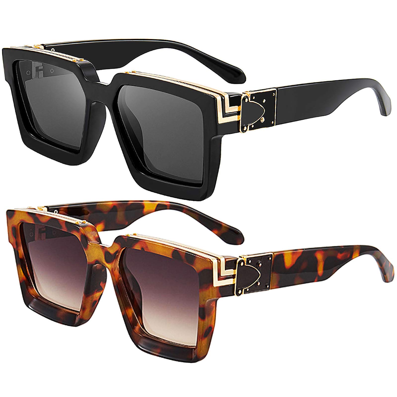Retro Millionaire Sunglasses for Women & Men – Hip Hop Black Fashion Oversized Square Sunglasses with White Frames & UV400 Protection – Perfect for Street Style, Music Festivals, and Summer Outfits