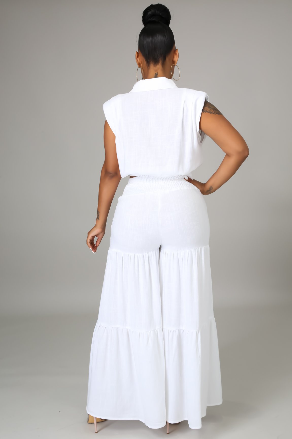 Ocean View 2 Piece White Pant Set - Comfortable Lounge & Sleepwear for Women, Perfect for Relaxing at Home or Beach Vacation