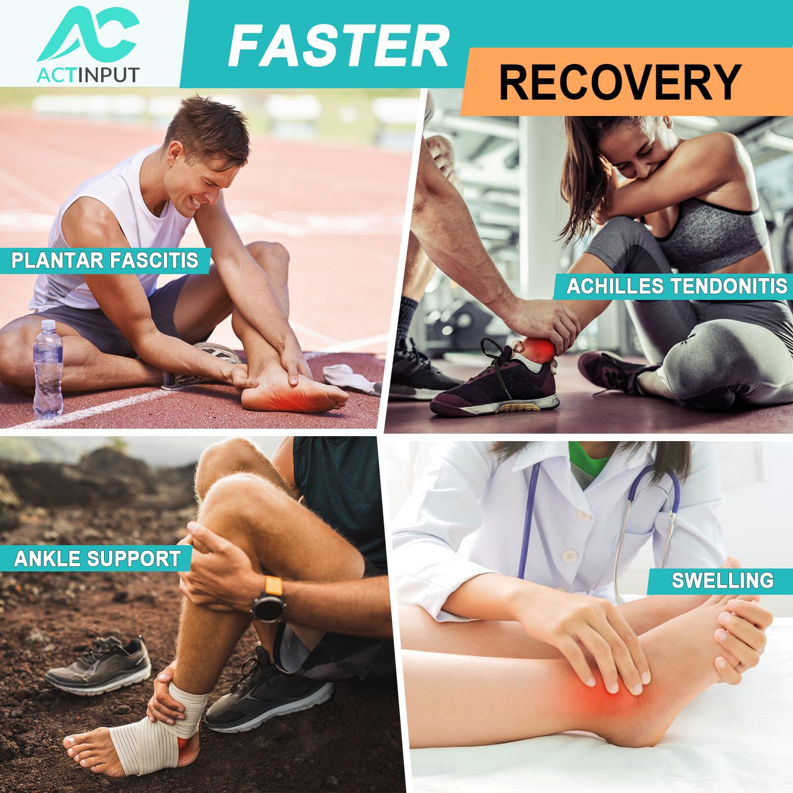ACTINPUT 3 Pack Ankle Compression Sleeves for Plantar Fasciitis Relief - Open Toe Arch Support Braces for Men & Women - Ideal for Running, Walking & Sports Recovery