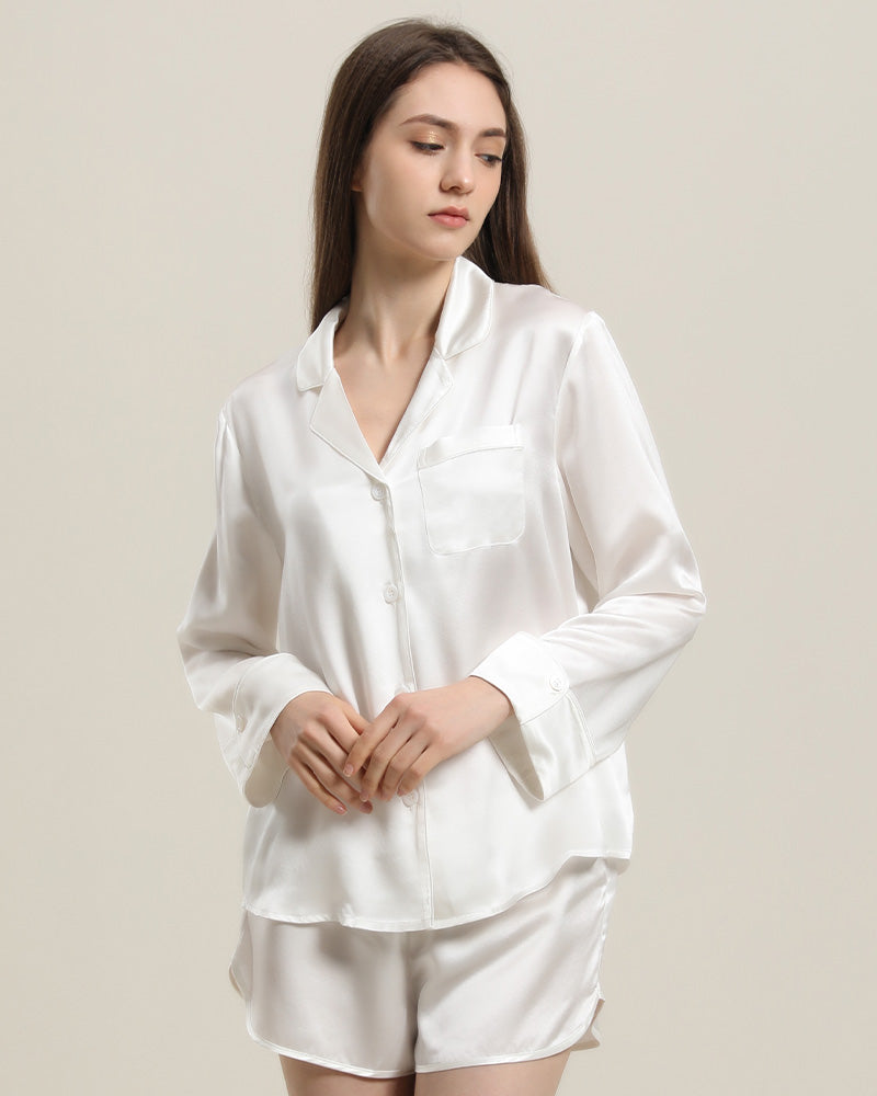 Premium Silk Pajama Set for Women - Soft & Breathable Short Sleeve Shirt & Shorts - Luxury Sleepwear for Comfortable Nights, Spa Days & Relaxing at Home
