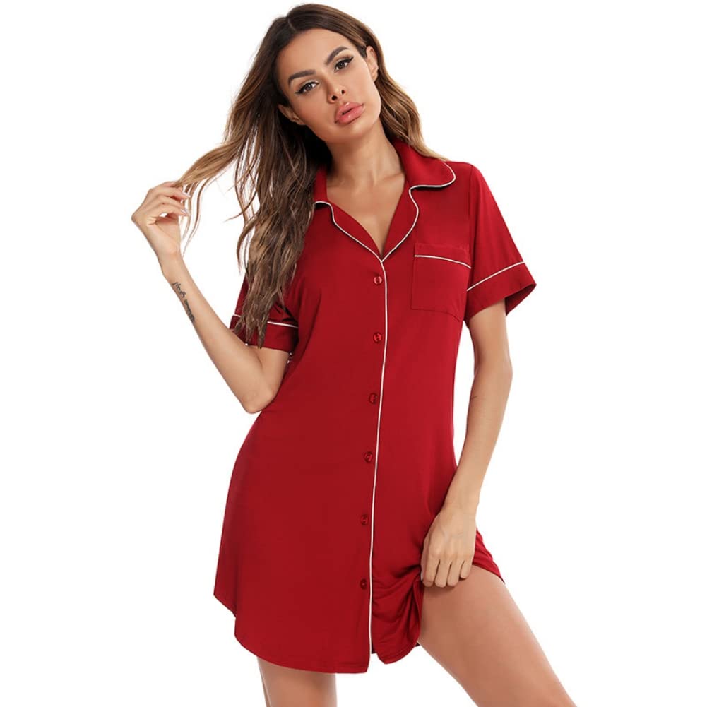 Women's Short Sleeve Button Down Nightgown - Soft Sleep Shirt with Notch Collar, Boyfriend Style Pajama Top (Sizes S-2XL) | Perfect for Cozy Nights, Loungewear & Sleepovers