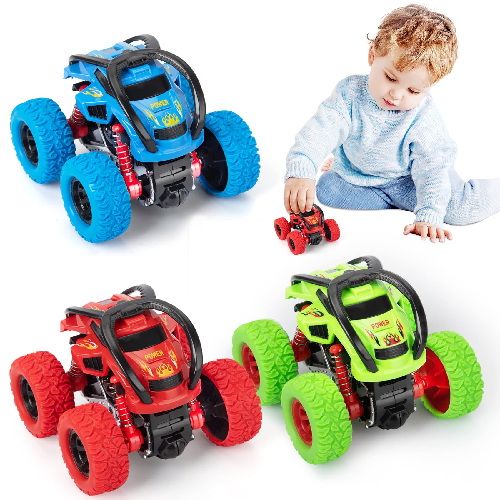 LODBY Pull Back Monster Trucks for Toddlers - Friction Powered Toy Cars for Boys & Girls Ages 2-5 - Easter & Birthday Gift for 2 3 4 Year Old Kids - Fun Indoor & Outdoor Play Vehicle for Preschool Learning