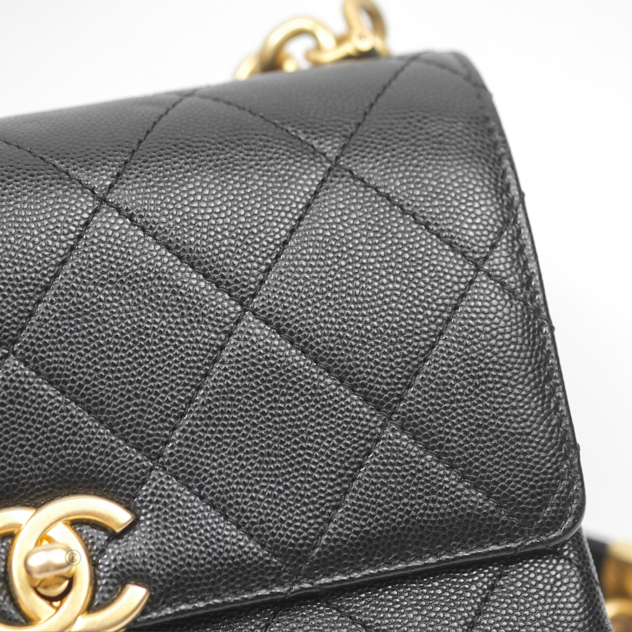 Chanel Quilted Caviar Leather Bracelet On Chain Flap Bag - Black with Aged Gold Hardware - Perfect for Evening Events, Parties & Luxury Fashion Accessories