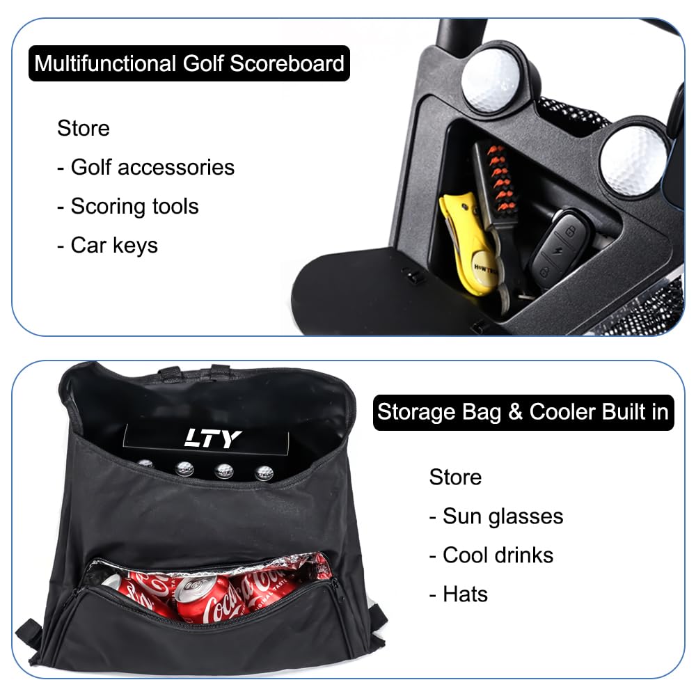 LTY 3-Wheel Folding Golf Push Cart with Foot Brake, Phone Holder & Waterproof Cooler Bag - Lightweight Portable Golf Cart with Adjustable Handle for Easy Storage | Perfect for Golf Courses, Practice Ranges & Outdoor Sports