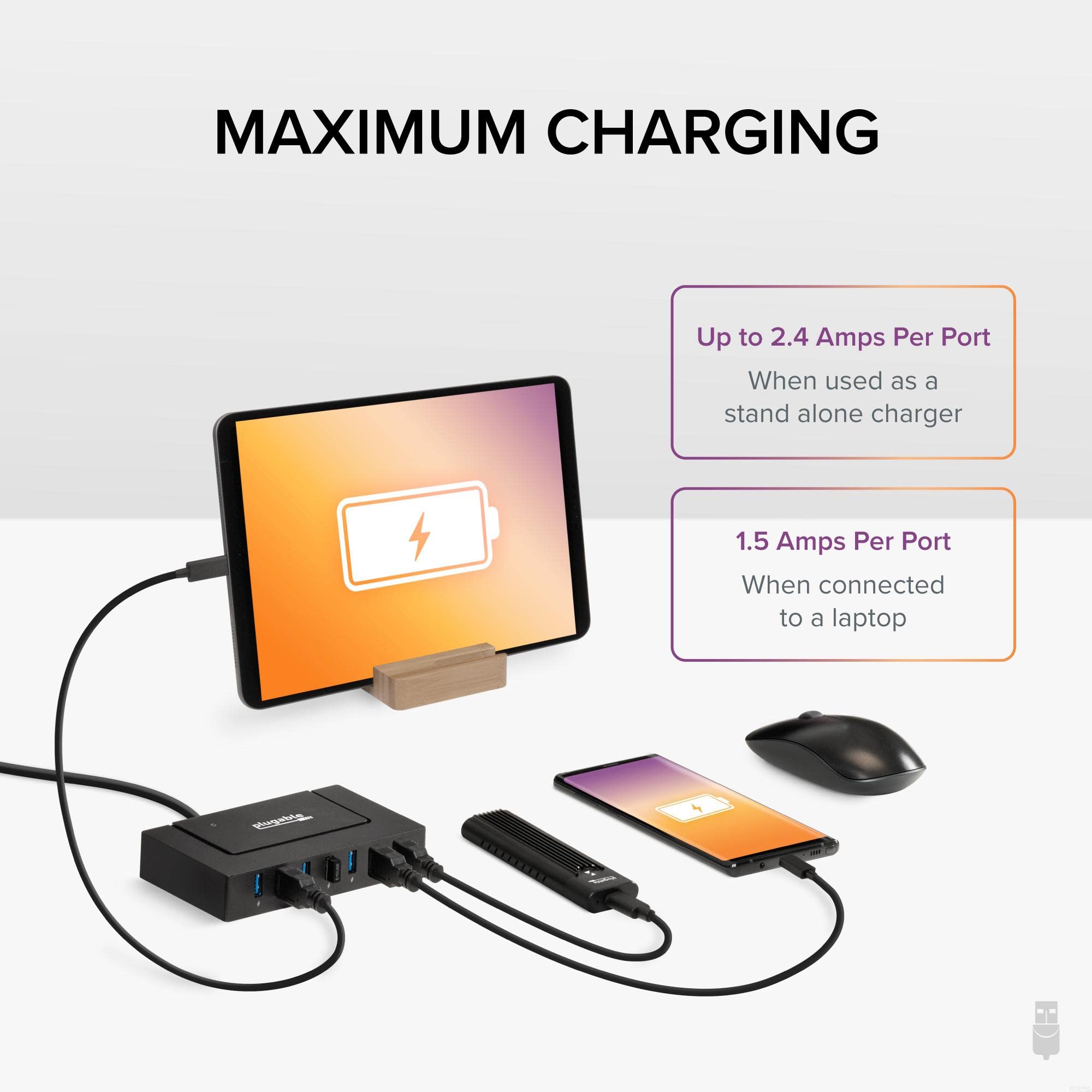 Plugable 7-in-1 USB Hub with 60W Adapter for Laptop & Devices - Fast Data Transfer for Home & Office