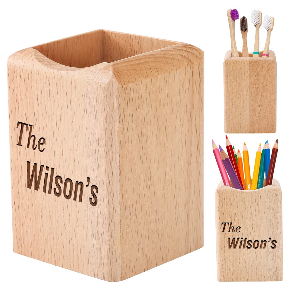 Wooden Pen Holder for Desk - Personalized Pencil Organizer for Home, Office & School