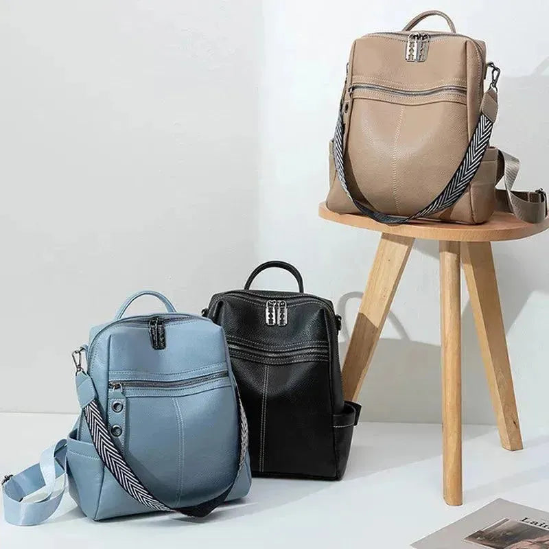 Stylish PU Leather Large School Backpack for Students - Durable Laptop Backpack with Multiple Pockets for College, Work & Travel