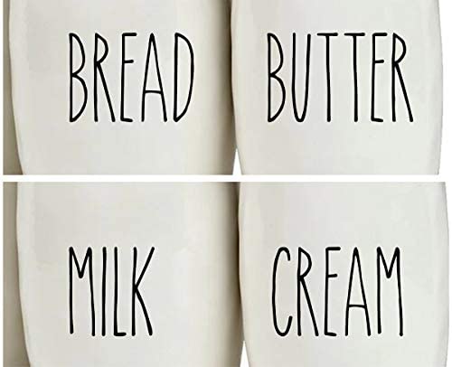Bread Butter Milk Cream Decal Sticker Set - Kitchen Container Organization Labels - Home Decor Accessories (Charcoal Black) - Perfect for Pantry Jars, Spice Containers & Refrigerator Organization