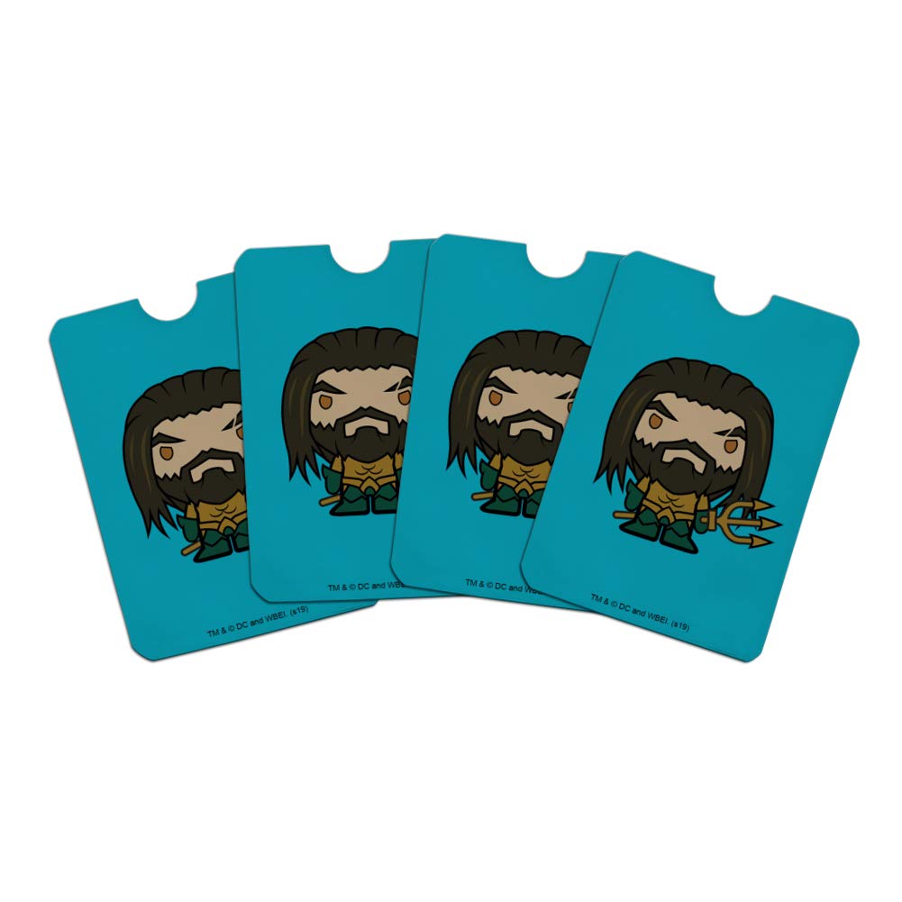Aquaman Movie Chibi Character RFID Blocking Credit Card Holder Set of 4 - Cute Wallet Protector Sleeves for Travel, Shopping & Daily Use