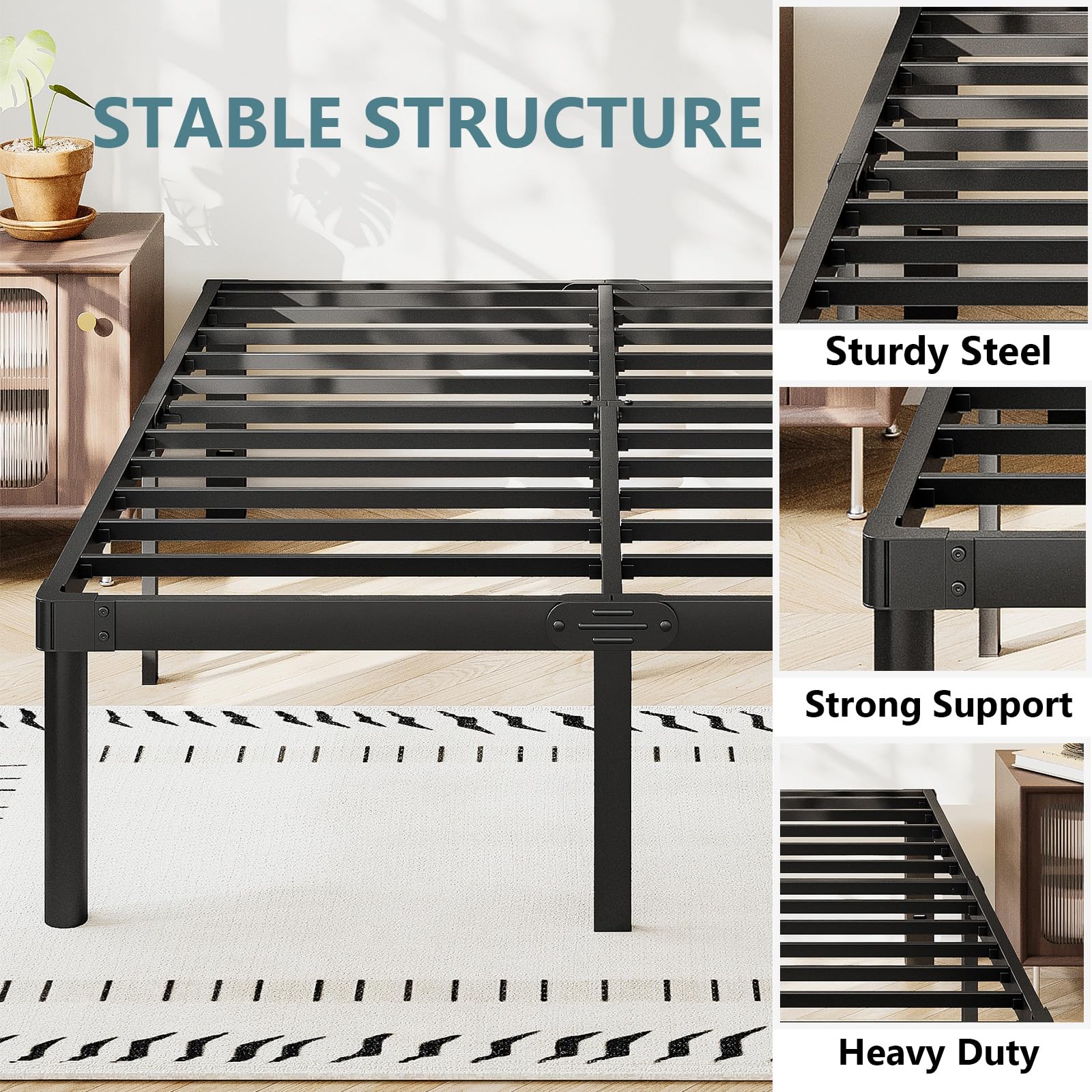 Full Size Bed Frame 18 Inch Height - Heavy Duty Metal Platform Bed with Mattress Foundation, No Box Spring Needed - Easy Assembly, Noise Free, Black (4003-18B) - Perfect for Guest Rooms, Dorms & Small Bedrooms