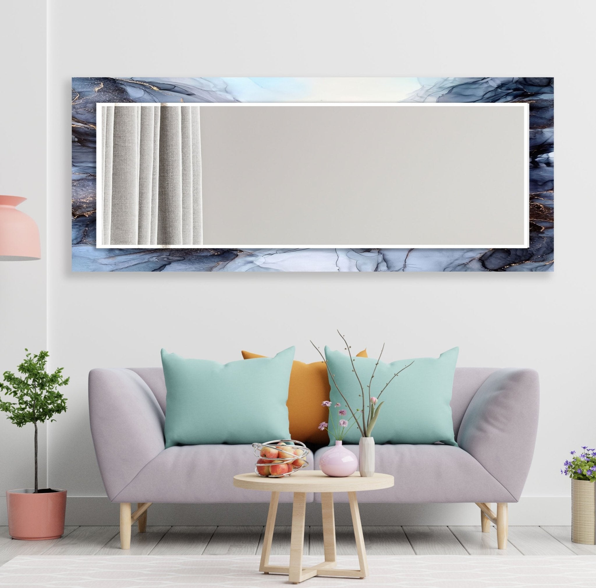 Abstract Grey Smoke Wall Mirror - Modern Decorative Mirror for Living Room, Bedroom & Bathroom - Stylish Home Decor & Functional Wall Art