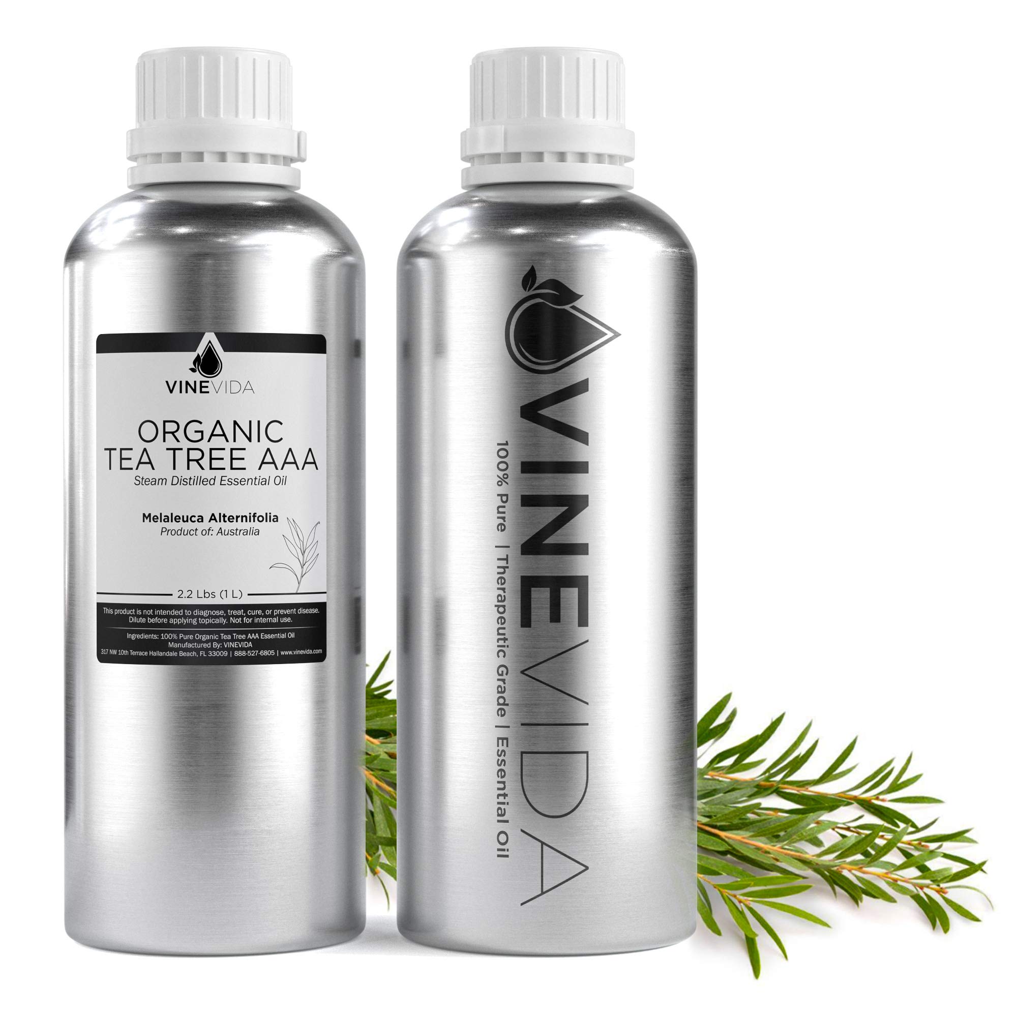 Bulk Organic Tea Tree AAA Essential Oil – 32 Oz 100% Pure Undiluted Tea Tree Oil in Aluminum Bottle (2 Pounds) for DIY Soaps, Candles, Blends & Aromatherapy | VINEVIDA | Perfect for Skincare, Hair Care & Home Cleaning