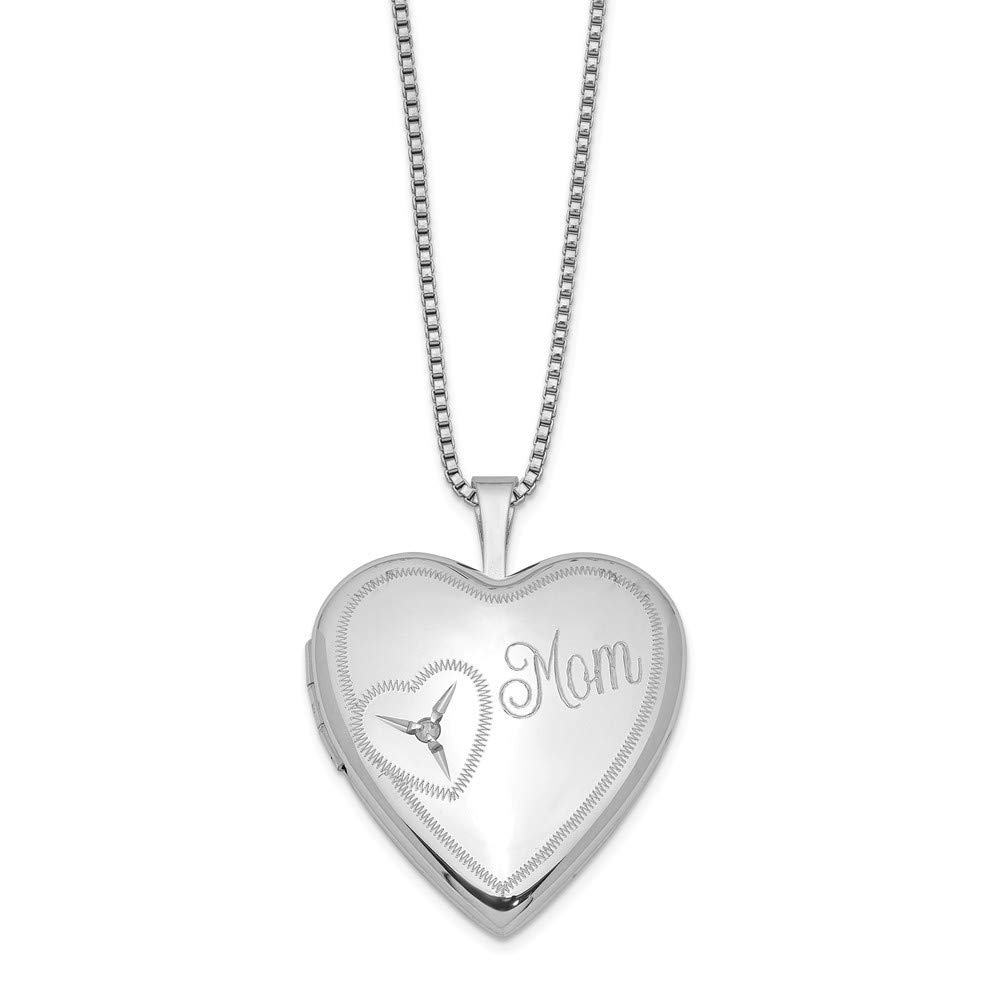 Roy Rose Jewelry Sterling Silver 20mm Diamond Heart Locket Necklace for Mom - 18