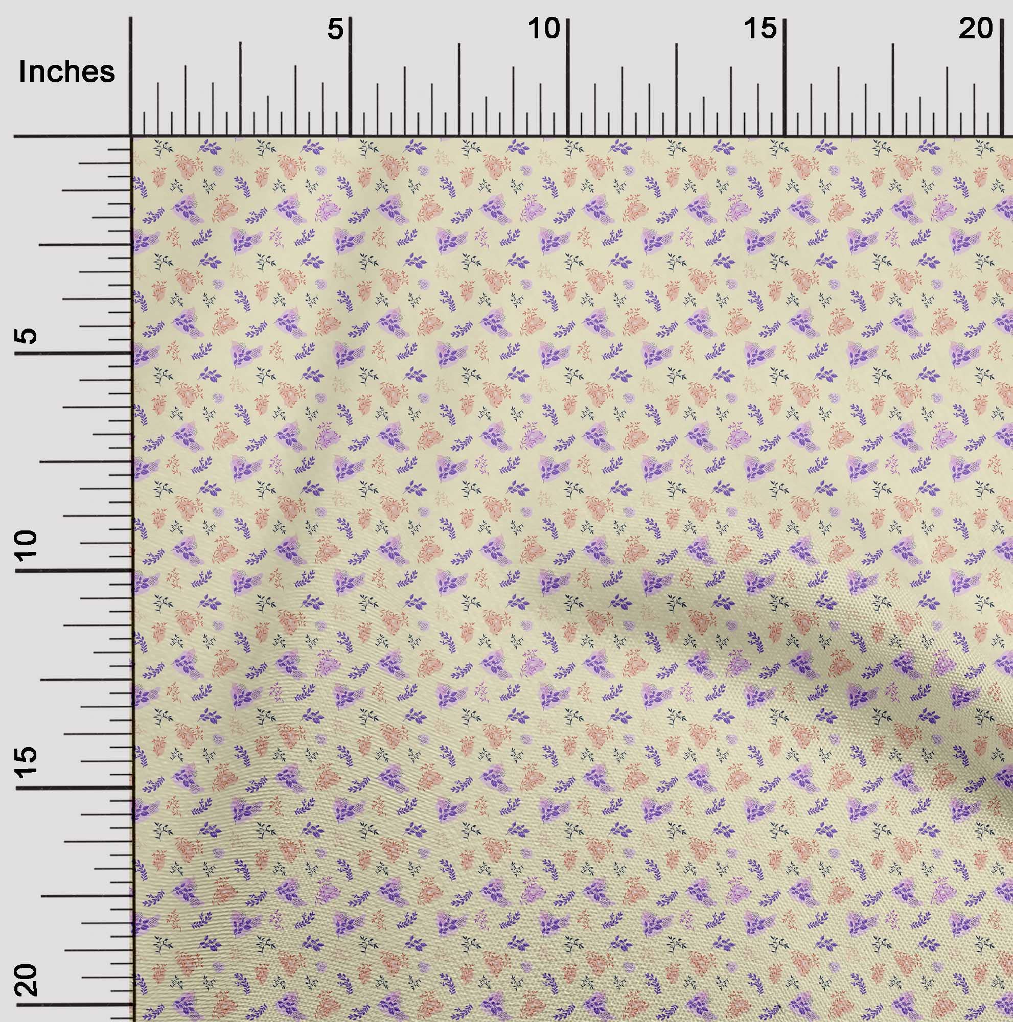 oneOone Polyester Spandex Light Yellow Leaf Print Fabric - 56 Inch Wide DIY Clothing & Quilting Material for Dresses, Curtains, and Home Decor Projects