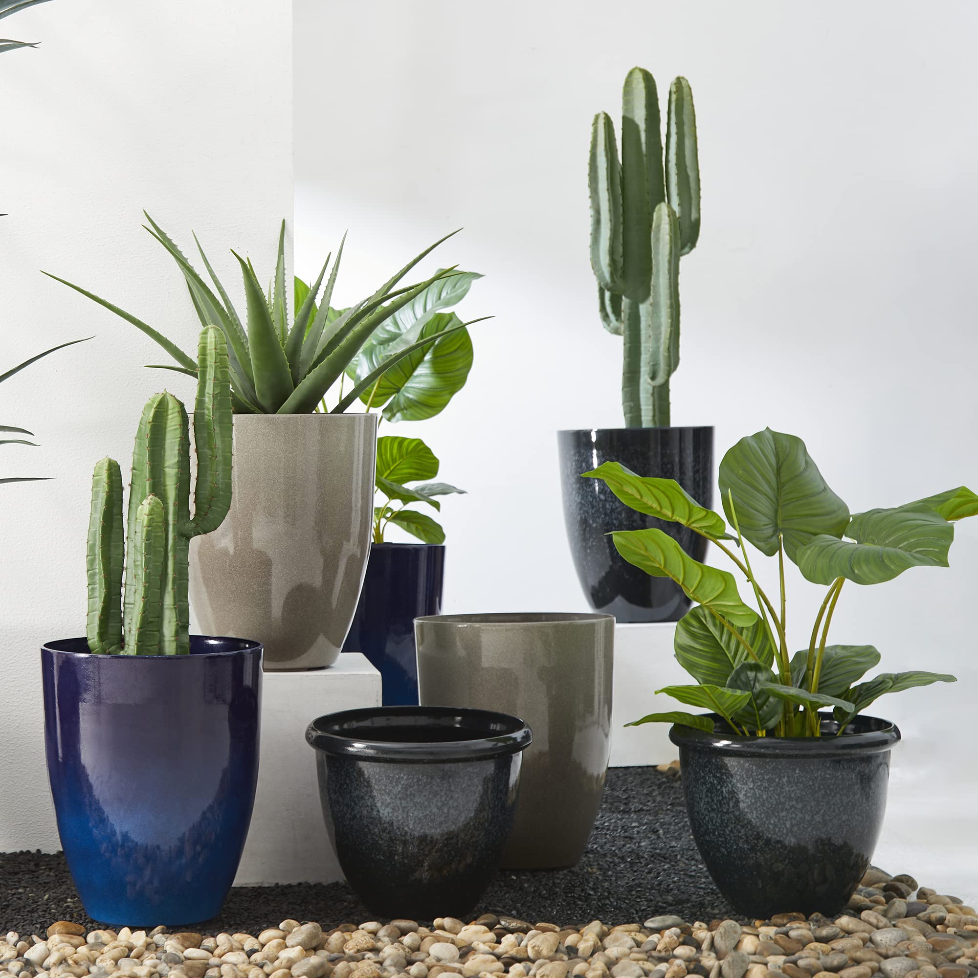 Glitzhome Set of 3 Lightweight Faux Ceramic Plastic Plant Pots with Drainage Holes - 14.25