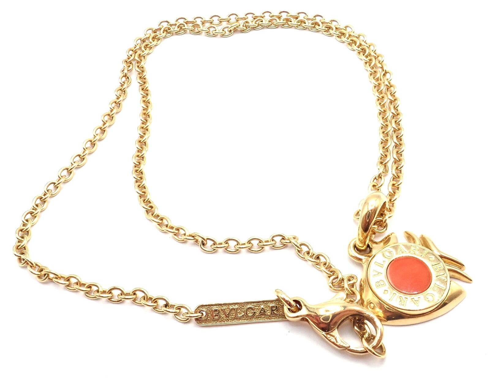 Authentic Bulgari Bvlgari 18k Yellow Gold Coral Naturalia Fish Pendant Necklace - Luxury Jewelry for Women, Elegant Gift for Special Occasions
