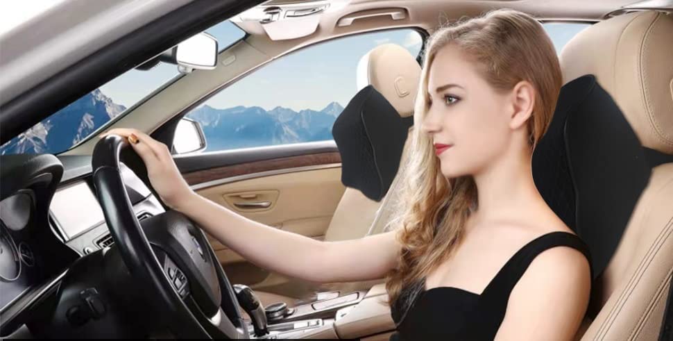 Premium Memory Foam Car Neck Pillow - Ergonomic Neck Support for Drivers & Passengers - Relieves Neck Pain - Fits Most Vehicles, Office Chairs & Travel - Black (Pack of 1) - Perfect for Long Drives, Commuting & Work Comfort