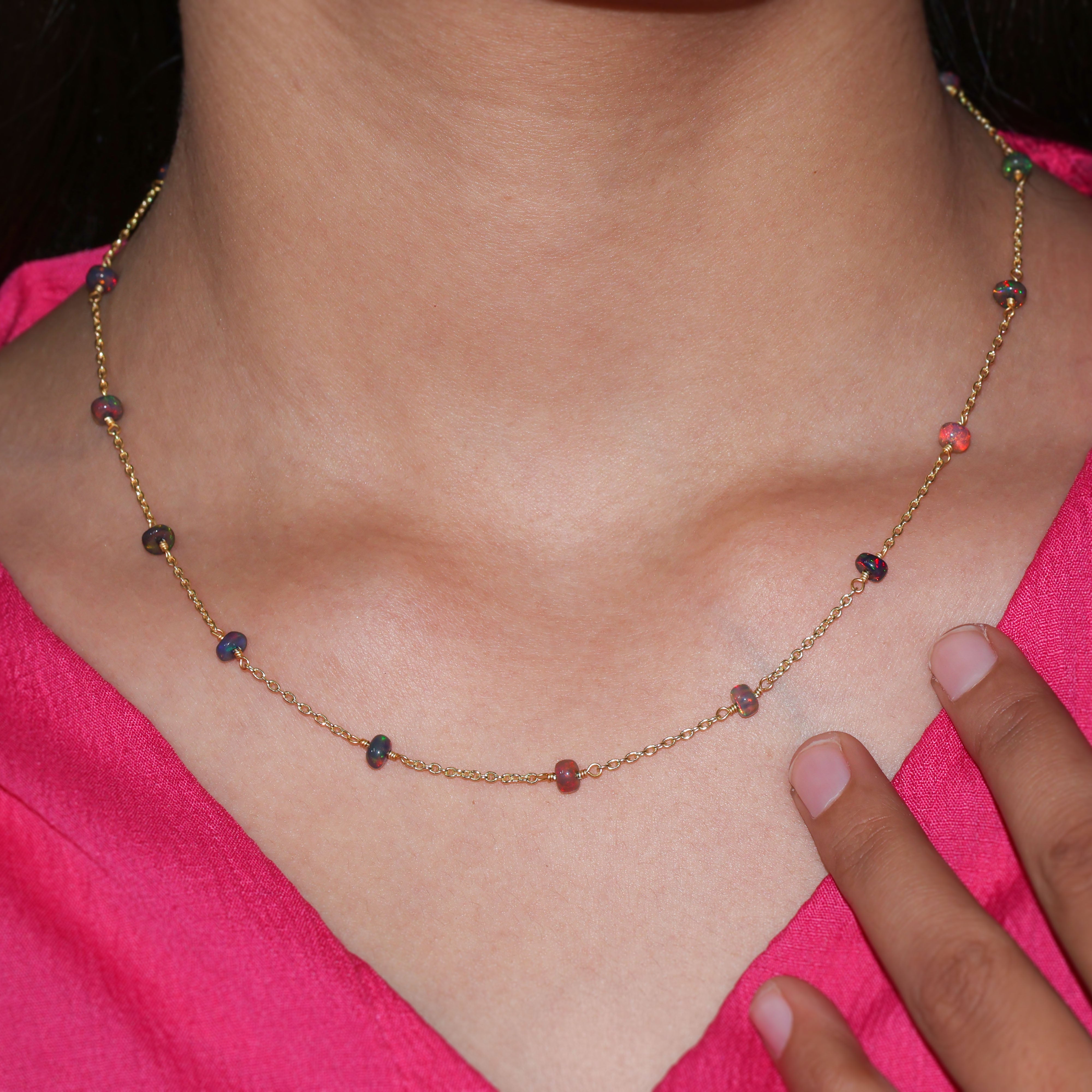 Elegant Black Opal Gold Vermeil Chain Necklace - 16 + 2 Inch Adjustable Length for Women | Perfect for Parties, Weddings & Special Occasions