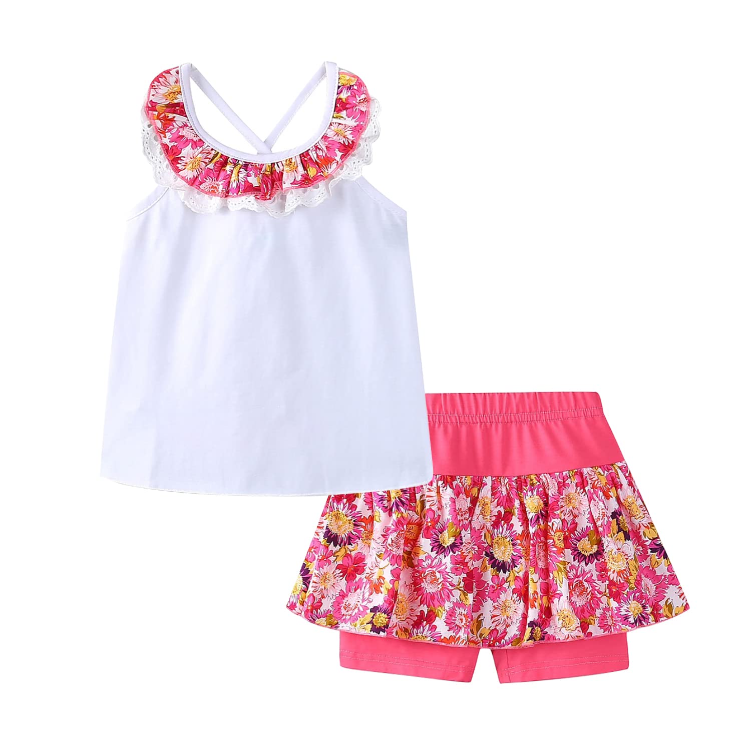LittleSpring Girls' Floral Tank Top & Shorts 2-Piece Summer Outfit Set - Cute Toddler Clothes for Beach, Playdates & Outdoor Adventures