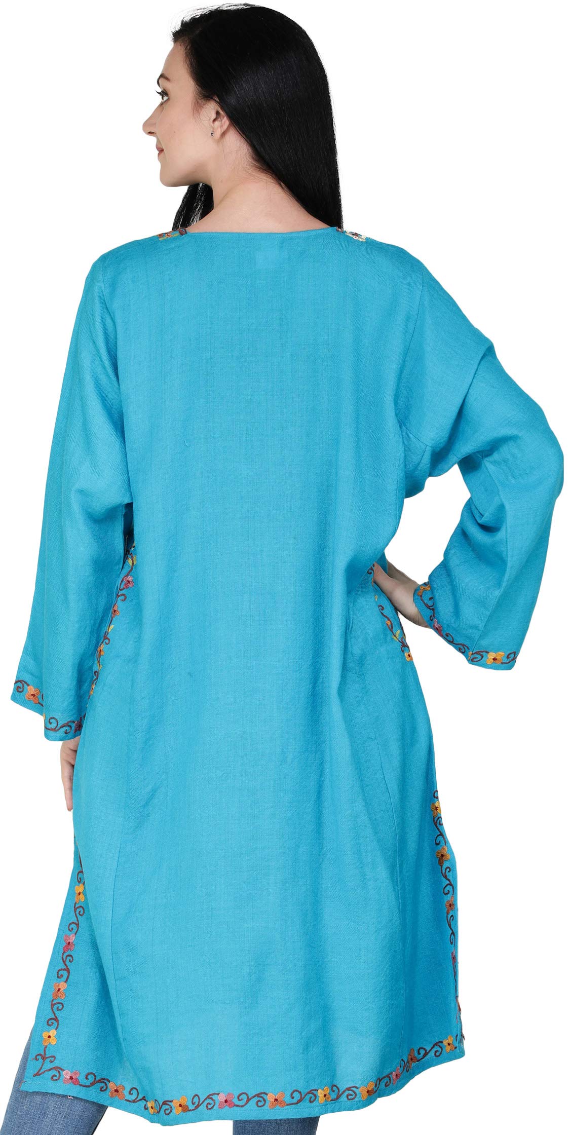 Hand-Embroidered Kashmiri Wool Phiran Shawl with Ari Neck Design - Winter Wear for Women, Perfect for Festivals, Weddings & Cold Weather Fashion