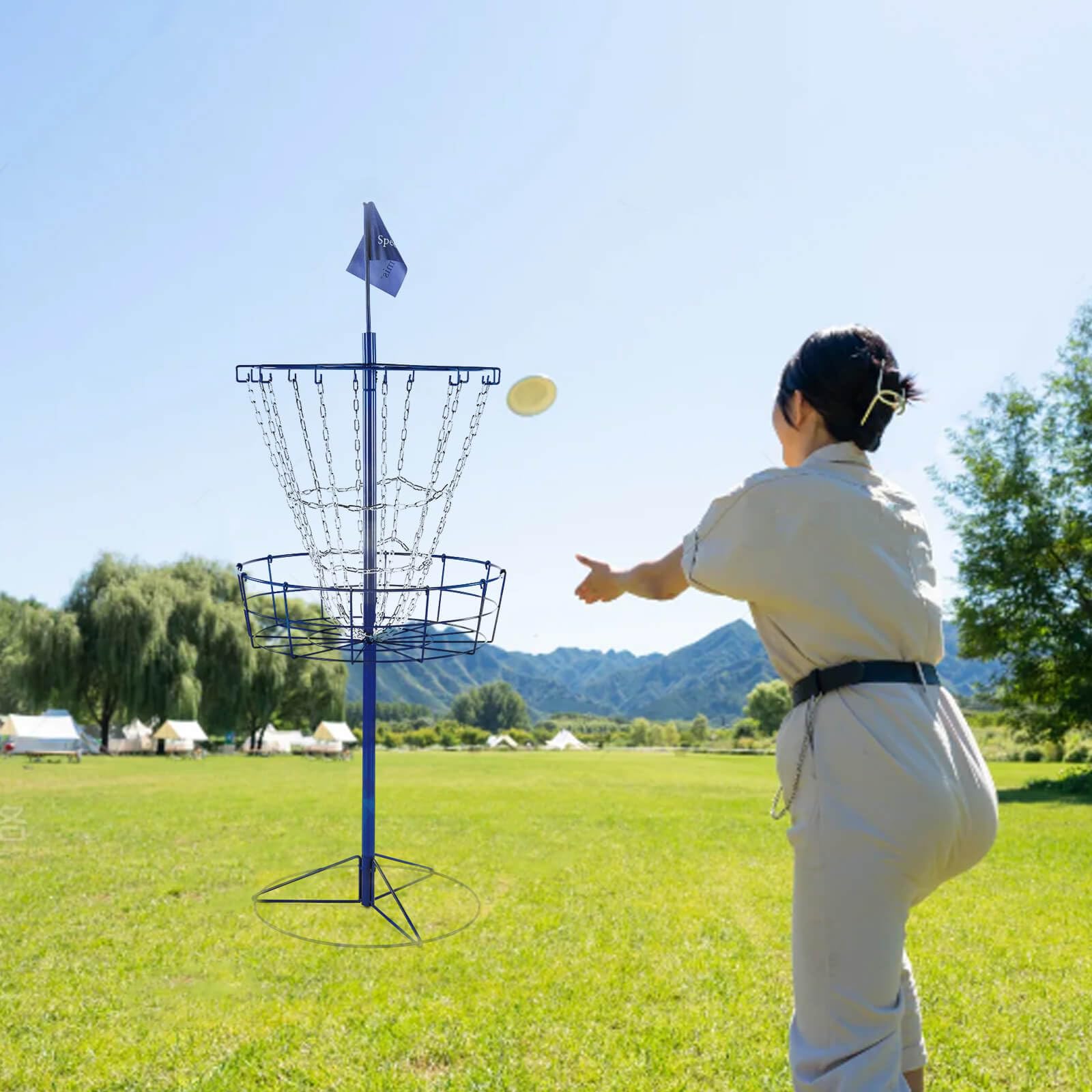 Portable Disc Golf Basket Target with Heavy Duty 12 Double Steel Chains - Professional Disc Golf Equipment for Backyard, Park & Tournament Practice