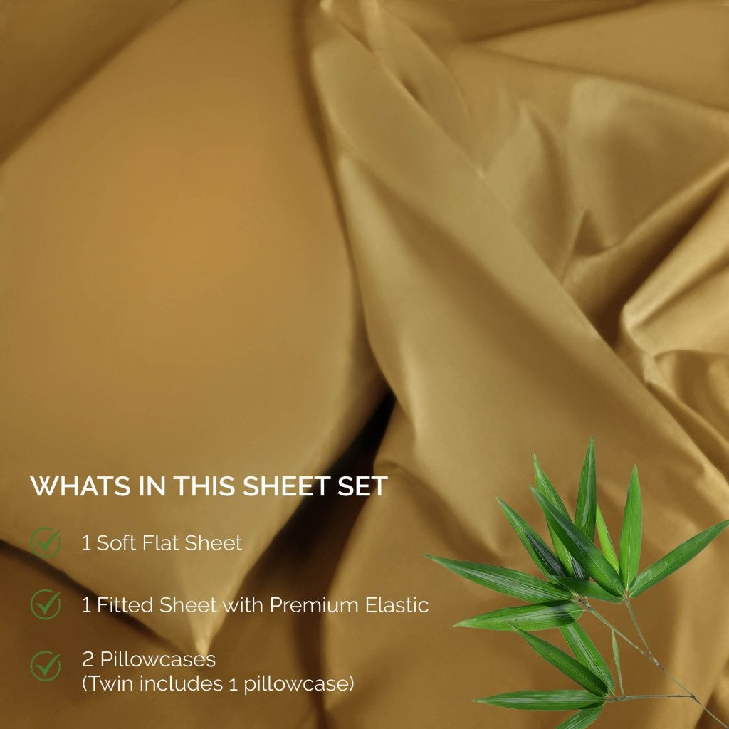 300 Thread Count Rayon From Bamboo Solid Deep Pocket Sheet Set - Ultra Soft & Breathable Bed Sheets for Queen Size Mattress - Perfect for All-Season Comfort & Luxury Bedroom Decor