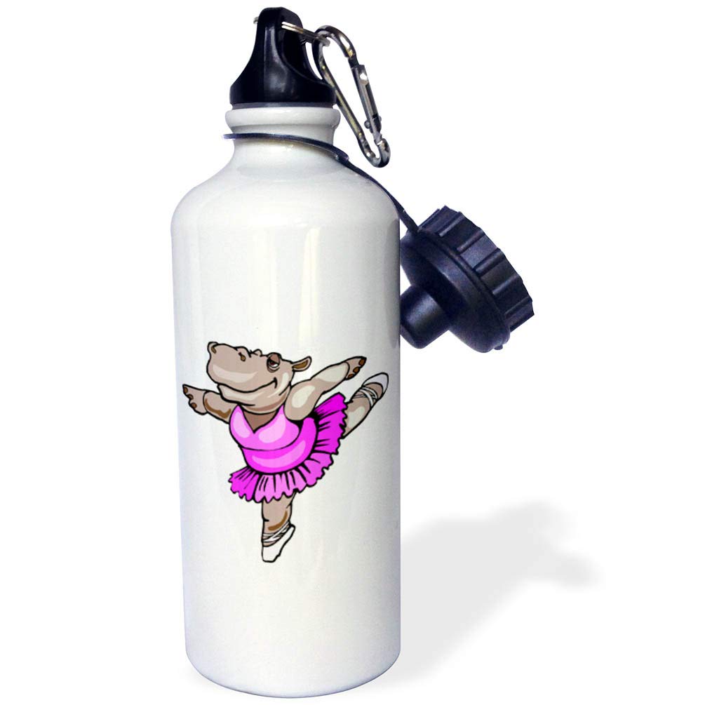 3D Rose Hippo Ballet Dancer Sports Water Bottle - 21 oz Insulated Stainless Steel Bottle for Gym, Yoga & Outdoor Activities - BPA Free Leakproof White Water Bottle