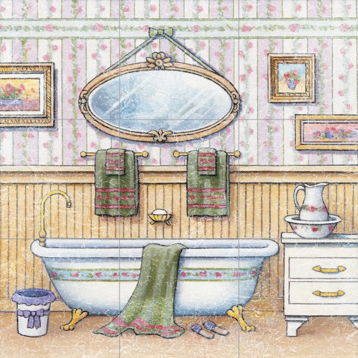 Vintage Ceramic Backsplash Tile Mural for Bathroom, Kitchen & Shower - John Zaccheo Design - Waterproof & Durable Wall Decor for Home Renovation