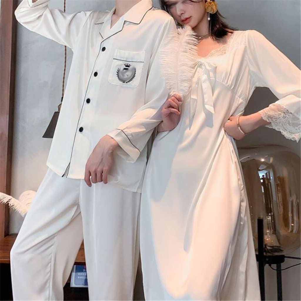Sexy White Couple Pajama Set - Women's Nightdress & Men's Silk Robe - XXXL Size Homewear for Romantic Nights & Loungewear (Ice Silk Fabric, Matching Sleepwear) - Perfect for Valentine's Day, Anniversaries and Cozy Evenings at Home