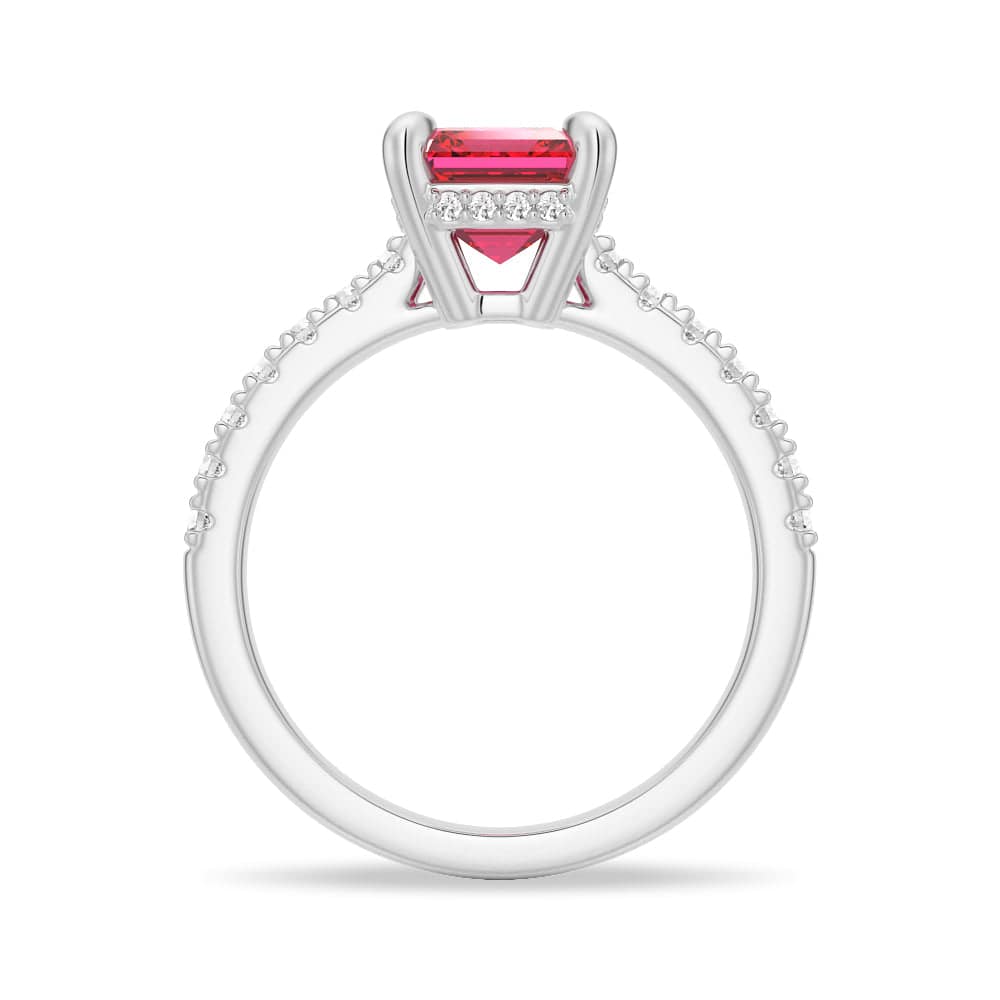 3 CT. Lab Grown Ruby Engagement Ring with Side Stones & Hidden Halo - Perfect for Proposals, Anniversaries & Special Occasions