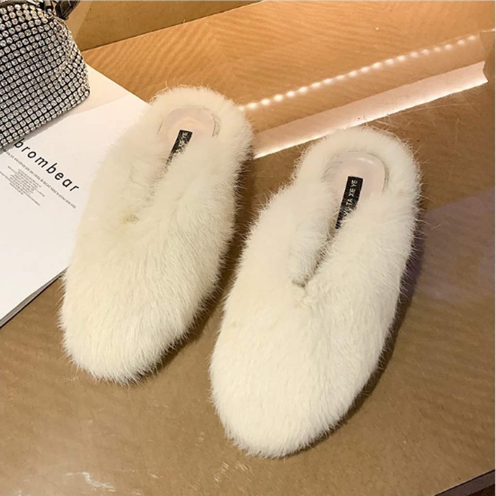 Warm Women's Solid Color Slip-On Slippers - Cozy Winter Indoor/Outdoor House Shoes for Women - Comfortable Casual Flats with Soft Sole (Beige, Size 35) - Perfect for Home, Office, Travel & Lounging