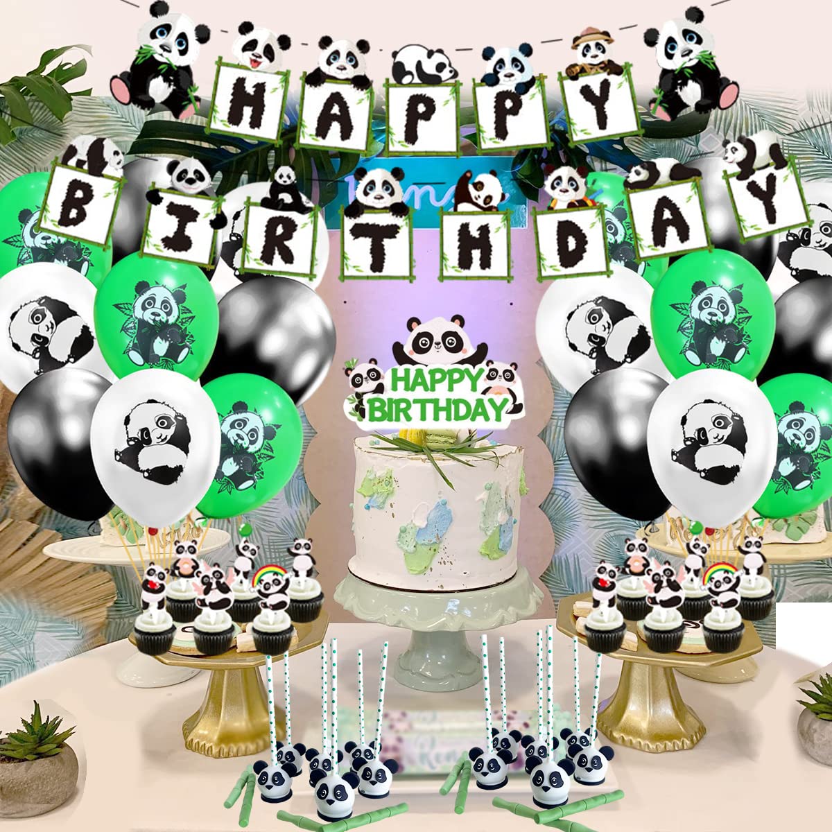 Panda Birthday Party Decorations Set - Happy Birthday Banner, Balloons & Cake Toppers for Panda Themed Party | Perfect for Kids Birthday, Baby Shower & Animal Theme Celebrations