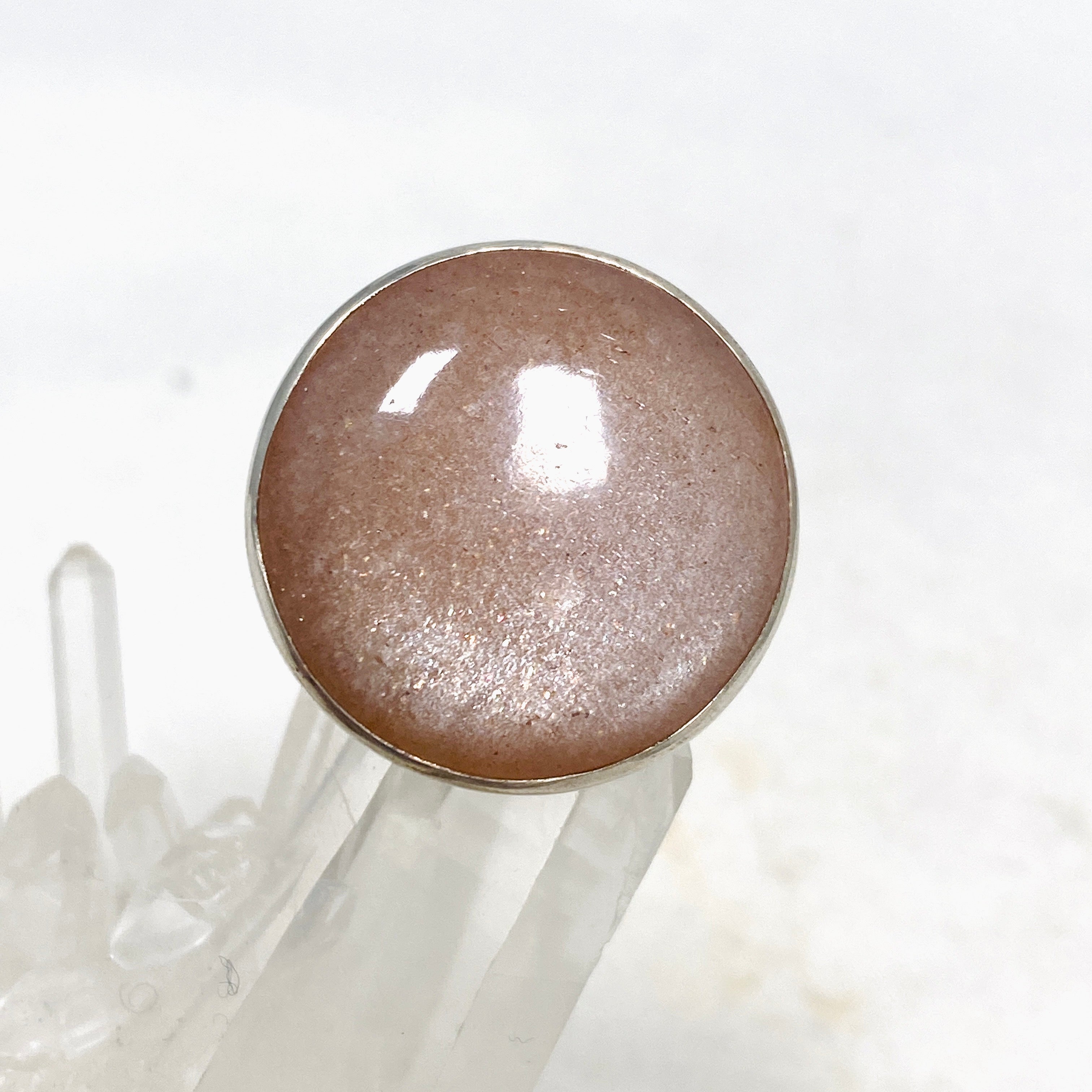 Natural Peach Moonstone Round Ring - Size 10 Silver Jewelry KRGJ2173 | Elegant Boho Gift for Women, Perfect for Weddings & Everyday Wear