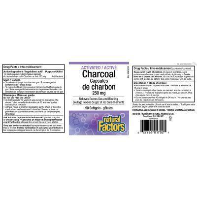 Natural Factors Activated Charcoal 250mg - 90 Softgels for Detox & Digestive Support | Supplement for Cleansing, Gas Relief & Toxin Removal