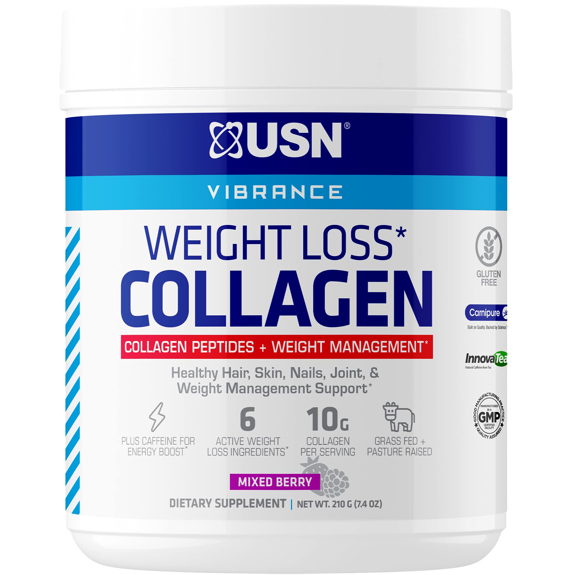 USN Supplements Weight Loss Collagen Peptides Protein Powder - Grass Fed, Joint & Anti-Aging Support for Men & Women, Mixed Berry Flavor (15 Servings) - Ideal for Post-Workout Recovery & Healthy Skin Care