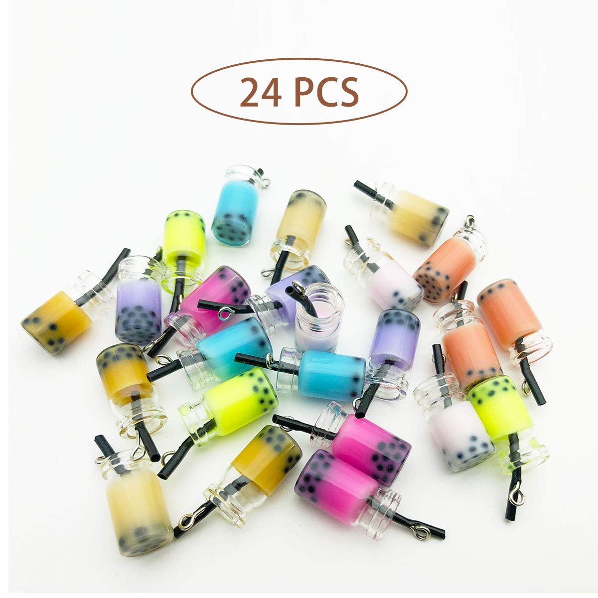 24 Pcs Mini Boba Tea Charms - Cute Milk Tea Bottle Pendants for DIY Crafts, Keychains, Bag & Jewelry Making - Perfect for Scrapbooking, Gifts & Kawaii Decorations
