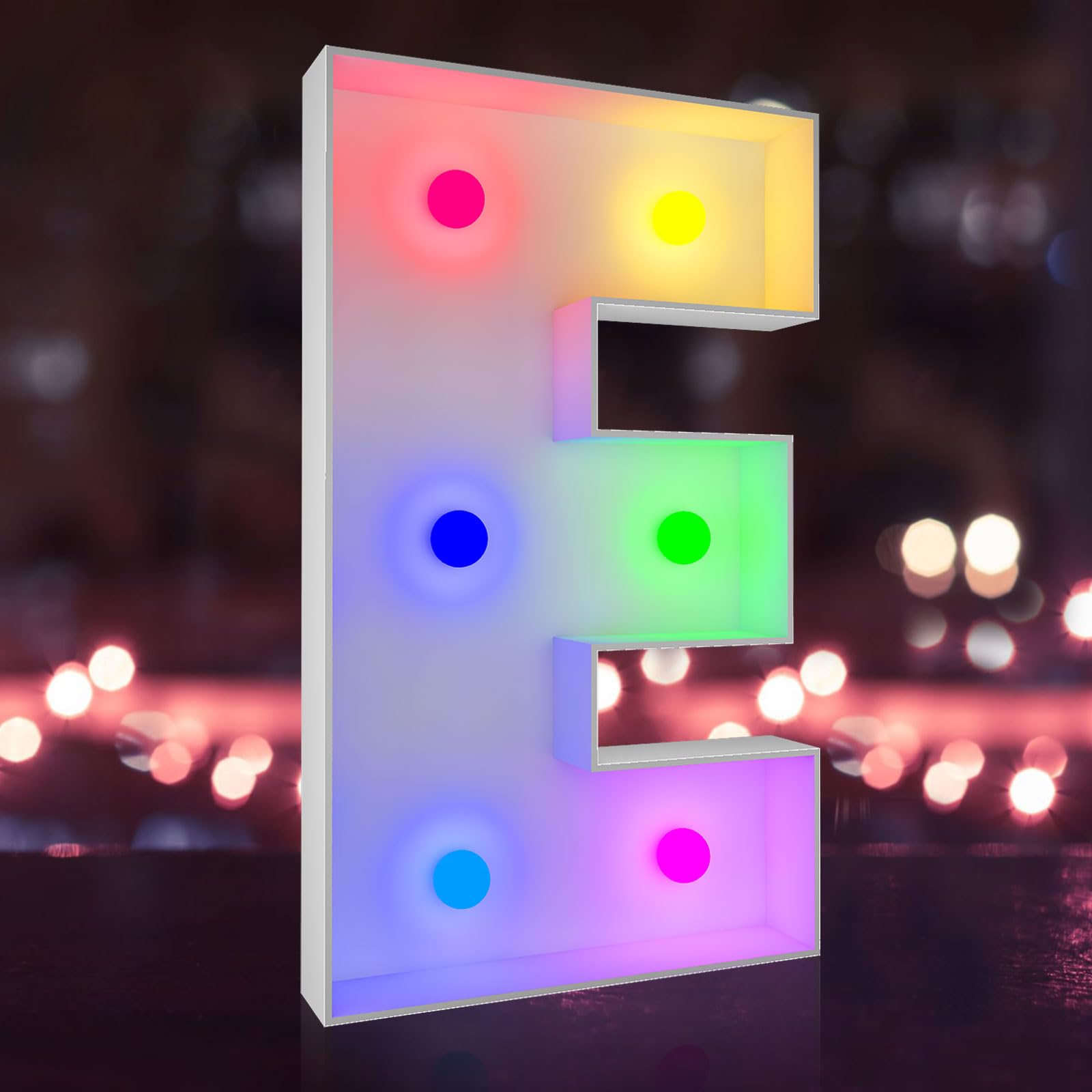JoyBox Design 2FT Colorful Marquee Light Up Letter E - 14 Lighting Modes LED Letter Sign with On/Off Switch - Perfect for Graduation Decor, Birthday Party, Wedding Reception & Home Decoration