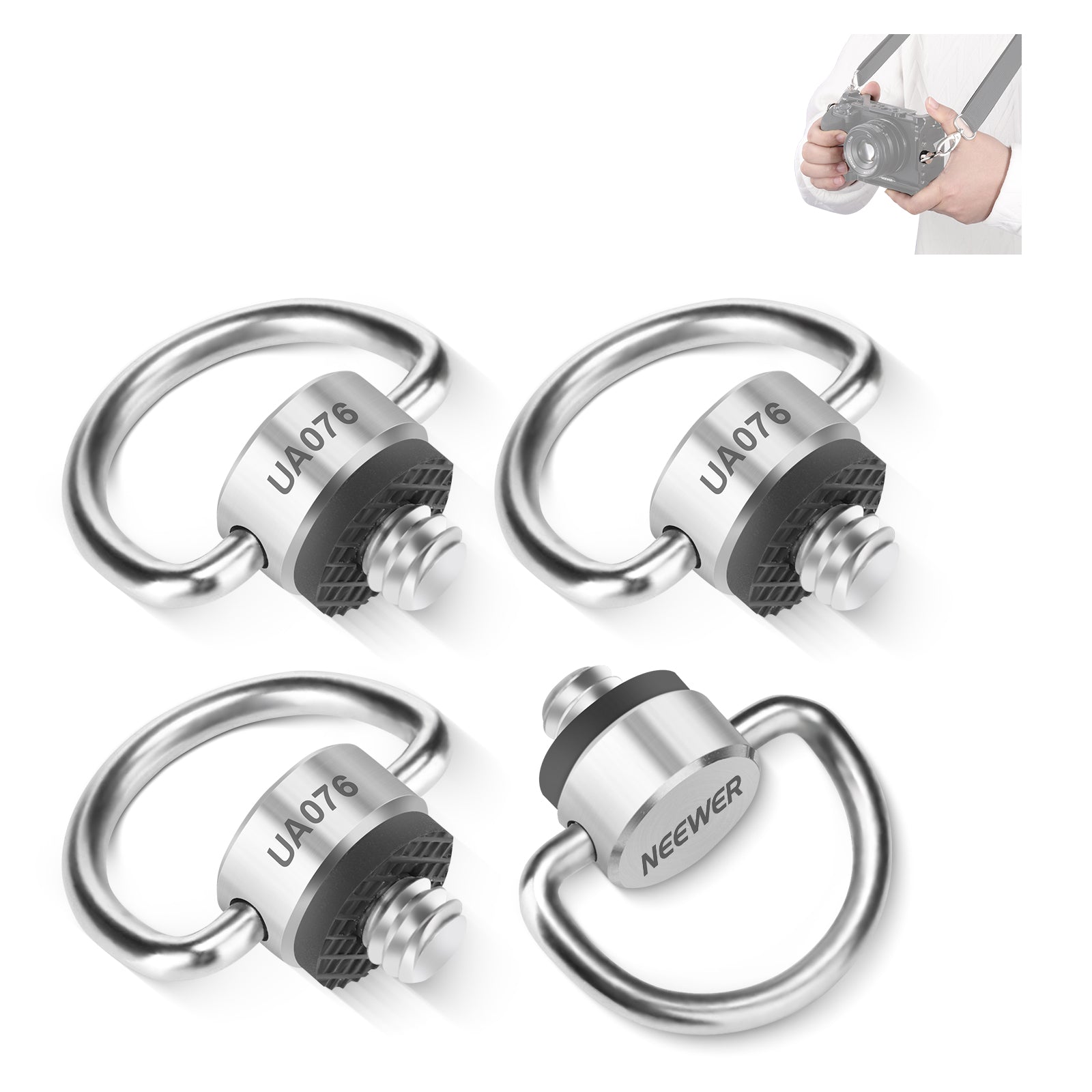 NEEWER UA076 1/4 Inch Stainless Steel D-Ring Screw Set (4 Pack) - Heavy Duty Hardware for Photography Equipment, Camera Straps, and DIY Projects