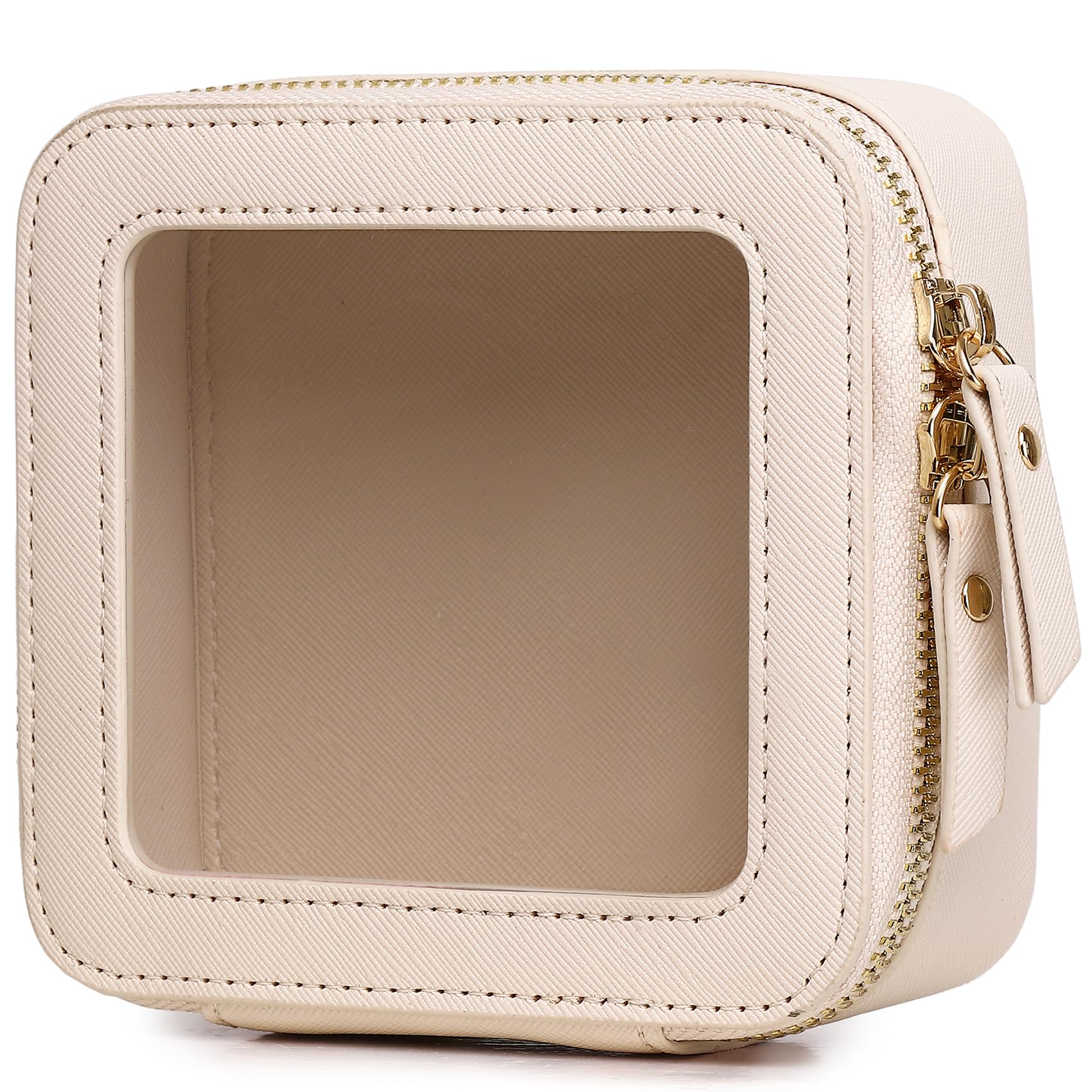 Small Clear Makeup Bag - Mini Cosmetic & Toiletry Organizer with Zipper for Travel, Car Essentials (Beige)