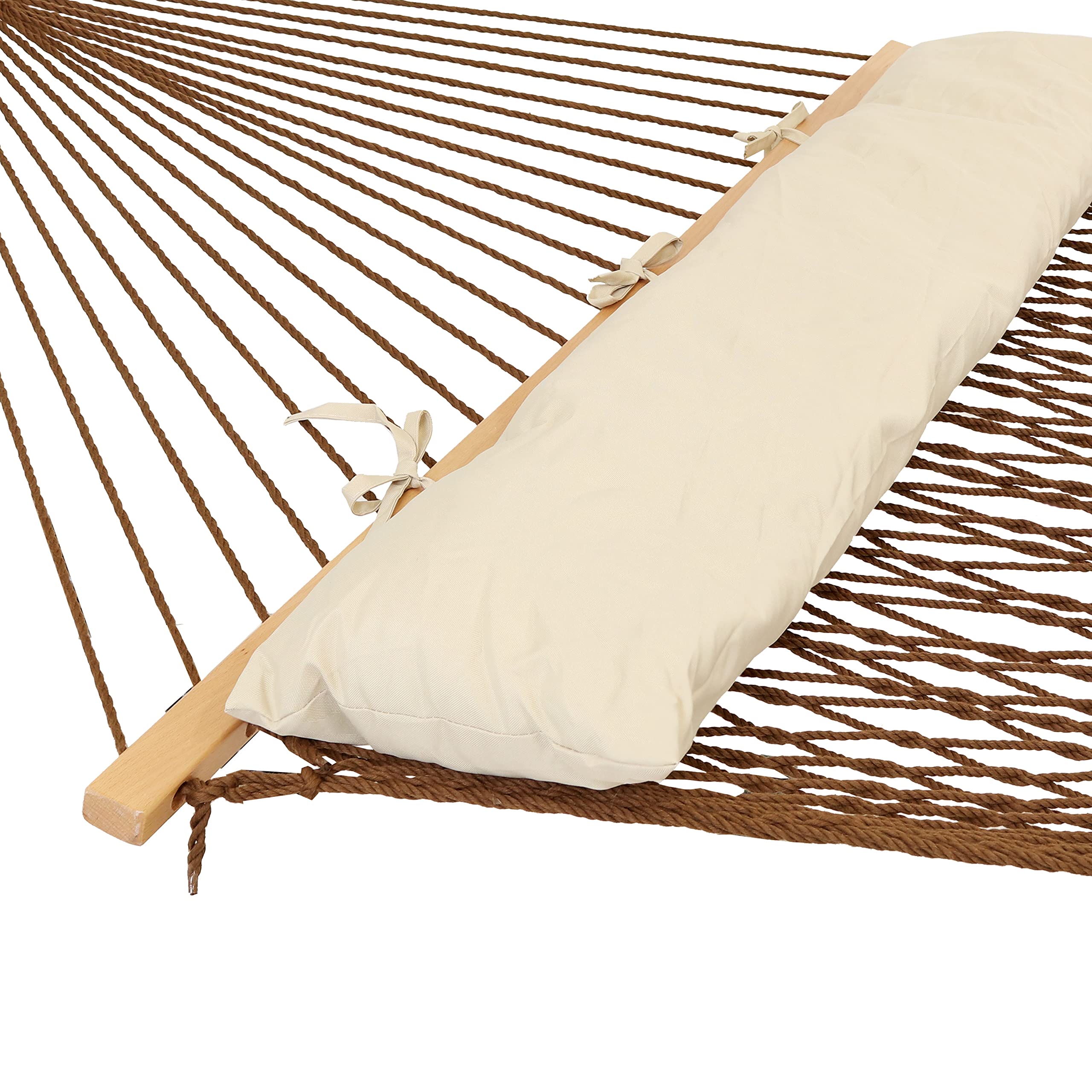Sunnydaze Double Polyester Rope Hammock with Pillow - 400 lb Weight Capacity - Brown - Perfect for Backyard, Patio, Beach & Outdoor Relaxation