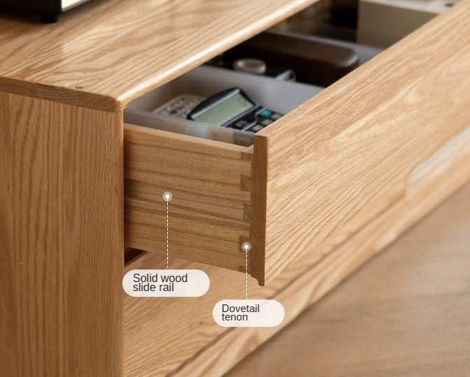 Solid Oak Wood TV Stand with Storage - Modern Entertainment Center for Living Room, Bedroom & Home Theater