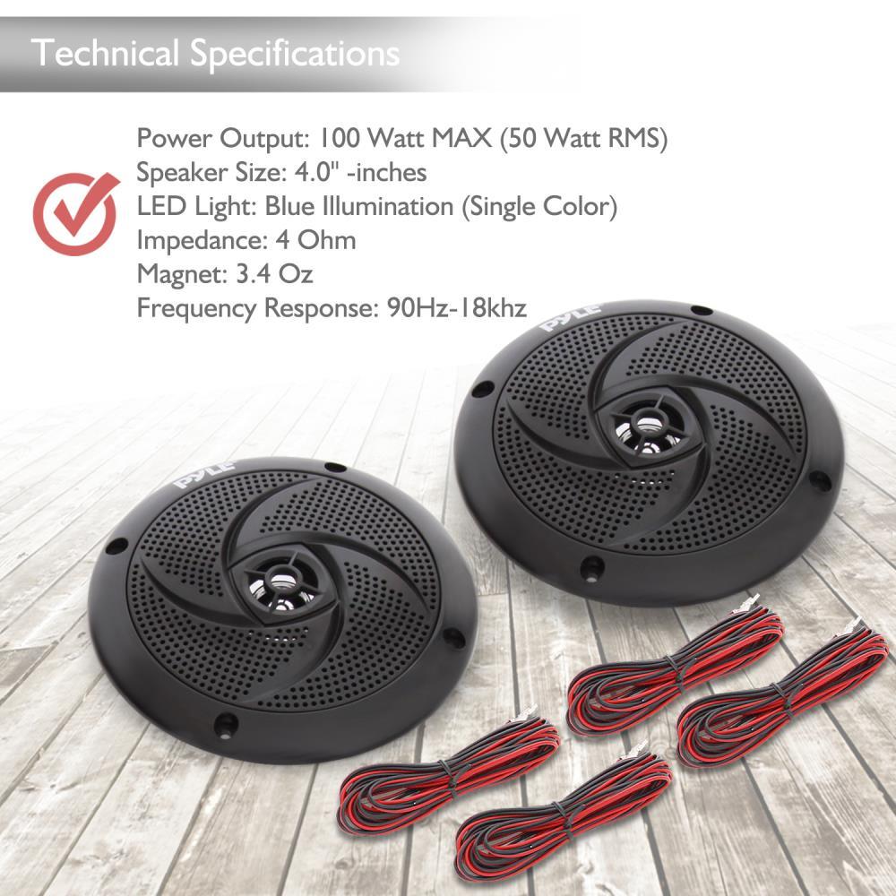 4'' Low Profile Marine LED Speakers - Waterproof Boat Audio System for Outdoor & Marine Use