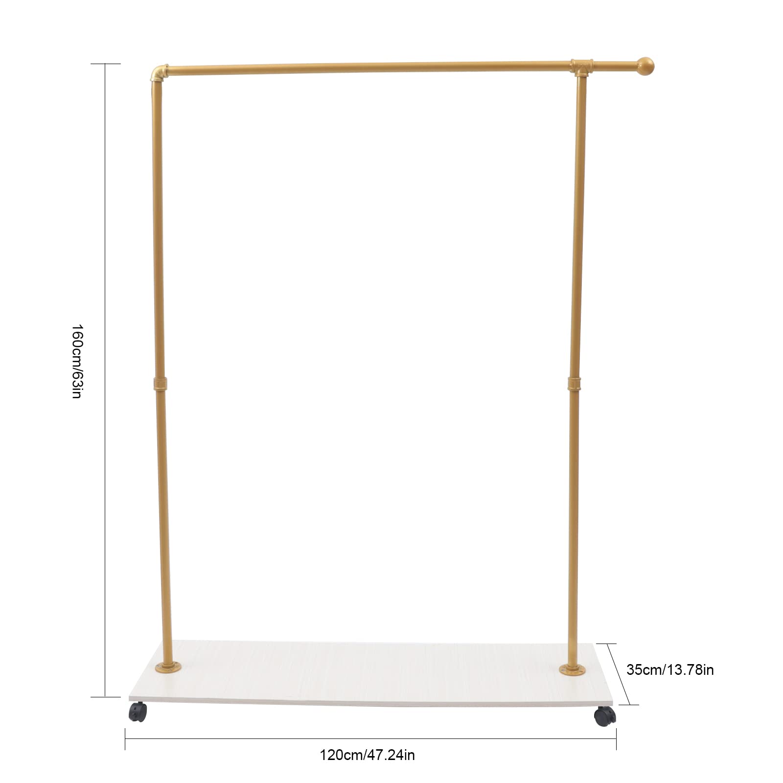 Heavy Duty Gold Garment Rack with Wood Board - Commercial Grade Iron Clothes Rack for Clothing Storage & Display - Freestanding Metal Wardrobe for Retail Stores, Boutiques, and Home Closet Organization