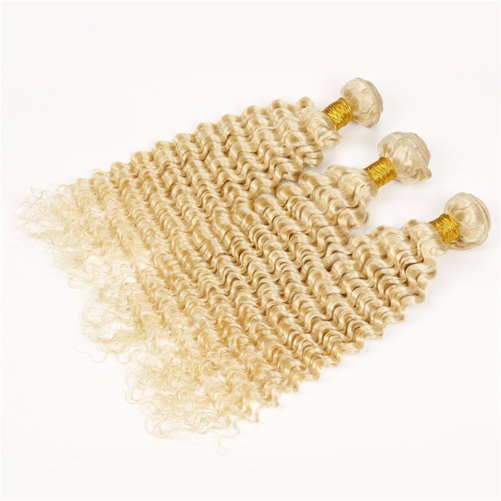Brazilian Blonde Virgin Hair Deep Wave 3 Bundles #613 Platinum Blonde Human Hair Weave Extensions (22