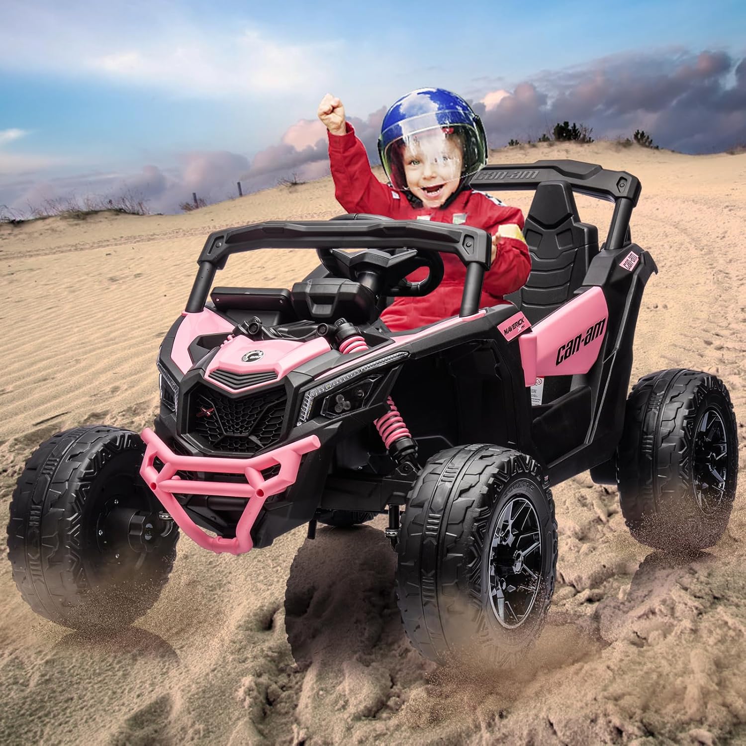 GARVEE 12V Can Am Ride On UTV for Kids - Remote Control Electric Car with Large Seat, Music Player, LED Lights & Spring Suspension - Pink Off-Road Toy for Boys & Girls | Perfect for Outdoor Play, Backyard Adventures & Birthday Gifts