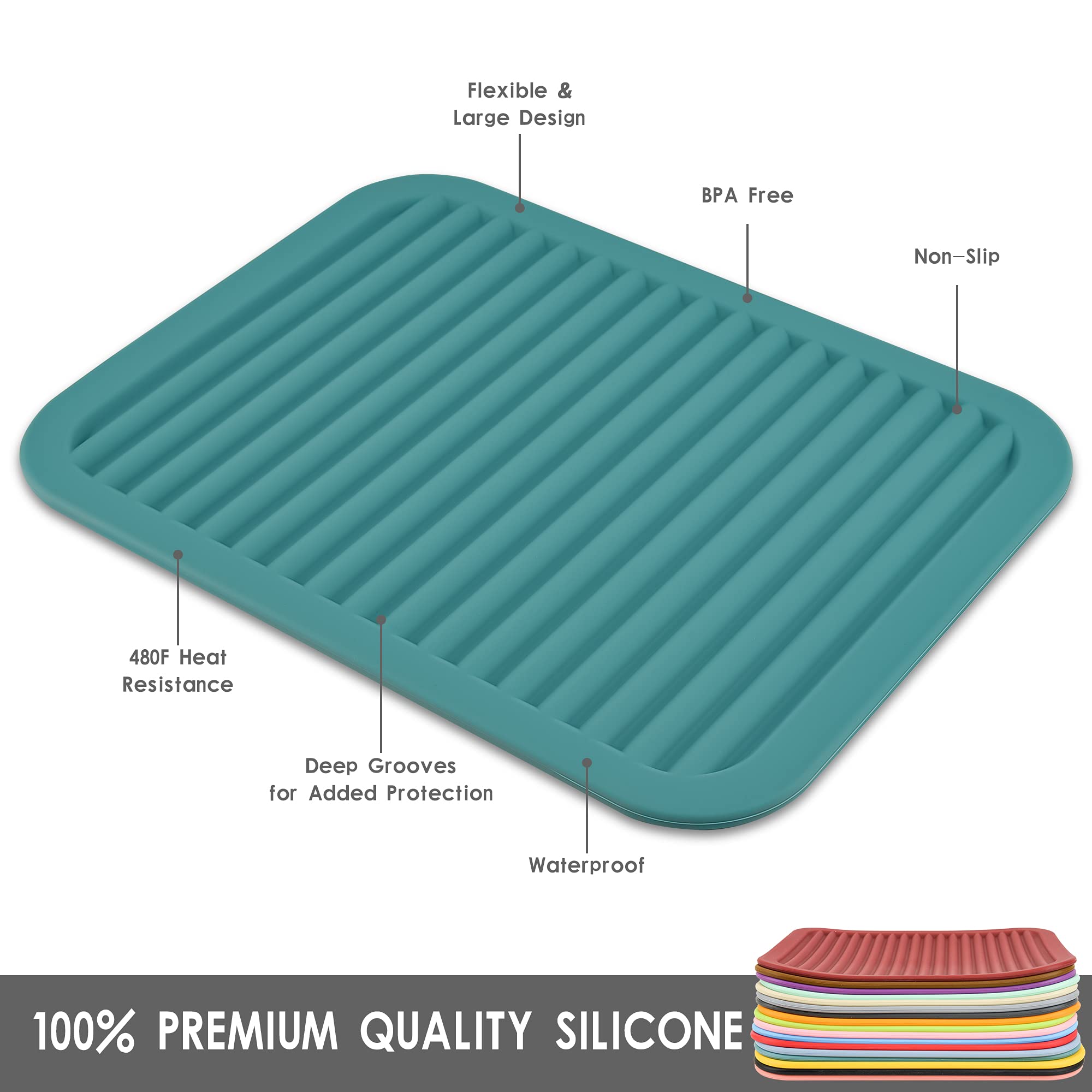 Non-Slip Silicone Trivets & Hot Pads Set of 2 - Heat Resistant Kitchen Mats for Pots, Pans & Dishes - Countertop & Table Protectors with Spoon Rest - Wine Red Drying Mats for Cooking, Baking & Serving
