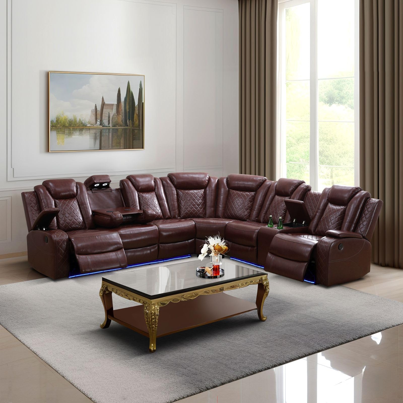 Electric Power Recliner Sofa Set with LED Lights - Modern Living Room Furniture for Home, Dorm, Guest House & Airbnb | Perfect for Relaxing, Entertaining & Small Spaces