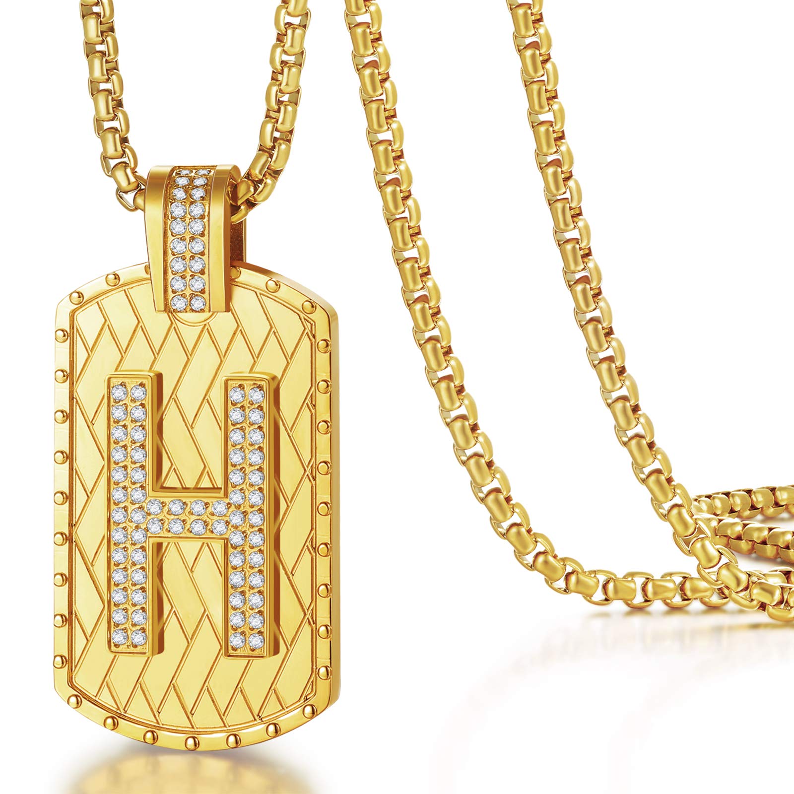 ETEVON Gold Plated Initial Necklace - 14K Gold Stainless Steel Large Letter Pendant with Square Chain, Hip Hop Jewelry Gift for Men & Women | Birthday, Father's Day, Anniversary Present for Husband, Boyfriend, Son (Perfect for Casual Wear, Date Night & Special Occasions)